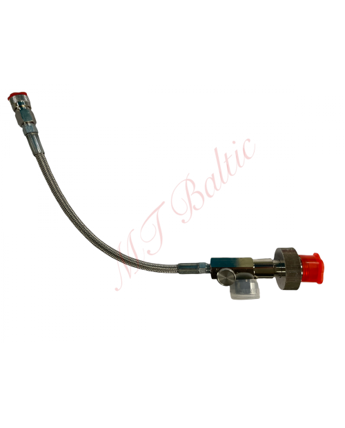 300 BAR 250 mm žarna, komplektuojama su 5/8 "BSP cilindro adapteriu ir 1/8" BSP adapteriui užpildyti su monometru